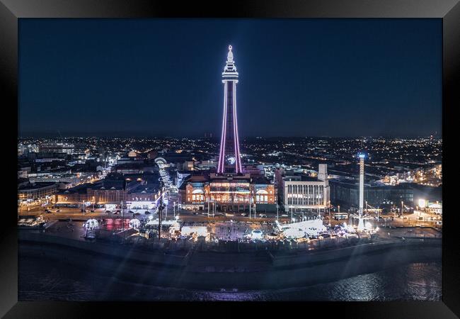 Blackpool Tower Night Lights Framed Print by Apollo Aerial Photography
