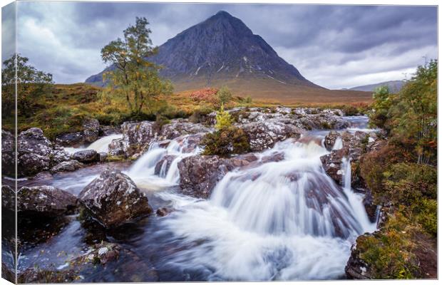 River Coupall Waterfall and Buachaille Etive Mor Canvas Print by John Frid