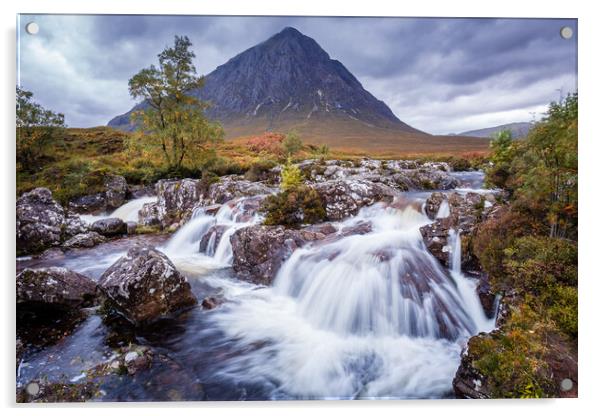 River Coupall Waterfall and Buachaille Etive Mor Acrylic by John Frid