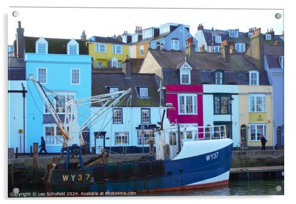 Weymouth Harbour side Acrylic by Les Schofield