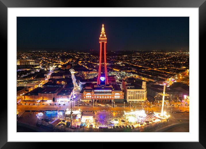 Blackpool Tower in Red Framed Mounted Print by Apollo Aerial Photography
