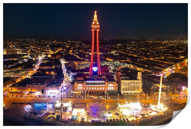 Blackpool Tower in Red Print by Apollo Aerial Photography