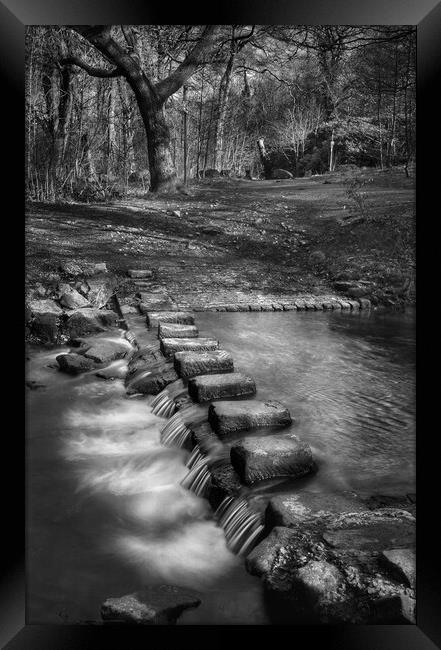 Porter Brook Stepping Stones and Falls  Framed Print by Darren Galpin