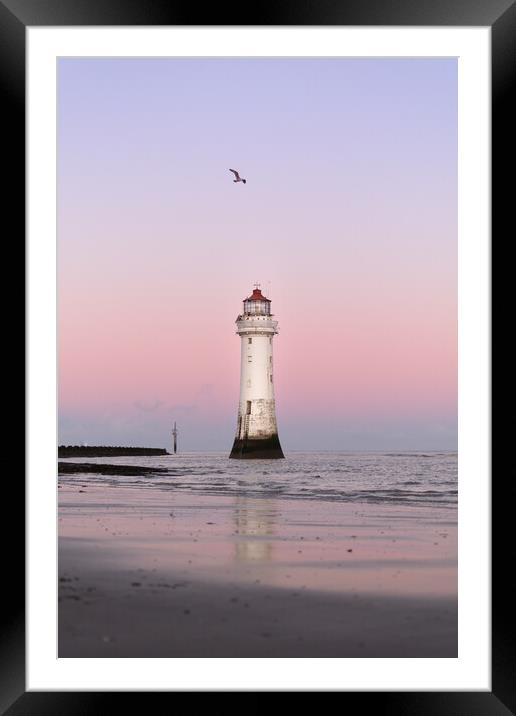 Pastel Lighthouse at New Brighton Framed Mounted Print by Liam Neon