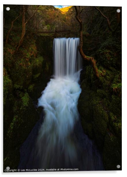 Alva Glen Waterfall Scotland Acrylic by Les McLuckie