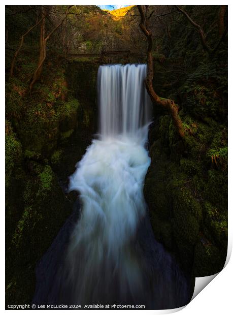Alva Glen Waterfall Scotland Print by Les McLuckie