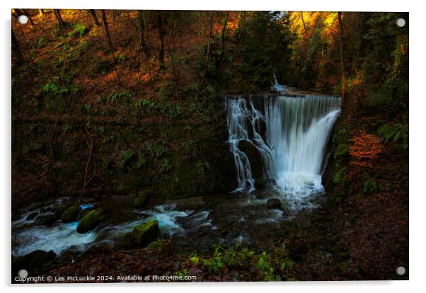 Alva Glen Waterfall Stirling Scotland Acrylic by Les McLuckie