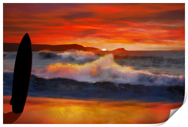 Fistral Beach Sunset Surf Print by Alison Chambers