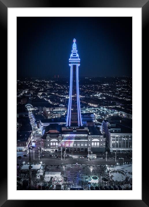 Blackpool Tower Blue Framed Mounted Print by Apollo Aerial Photography