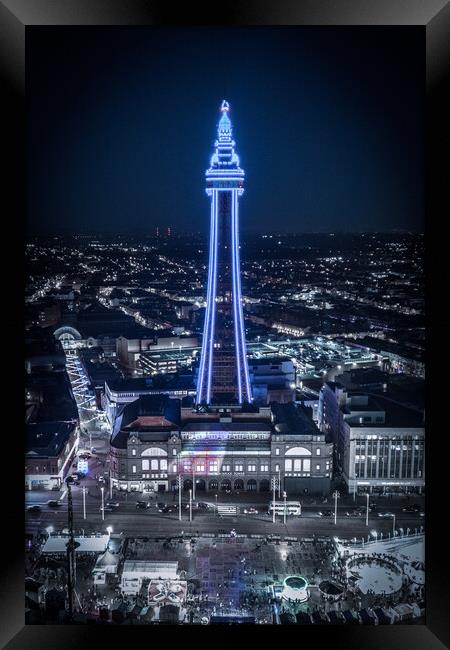Blackpool Tower Blue Framed Print by Apollo Aerial Photography