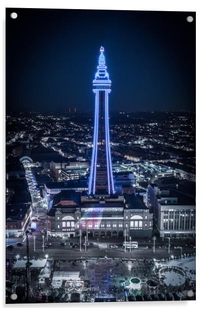 Blackpool Tower Blue Acrylic by Apollo Aerial Photography