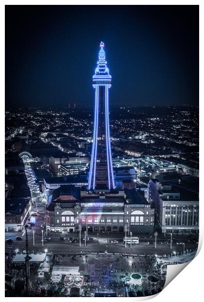 Blackpool Tower Blue Print by Apollo Aerial Photography