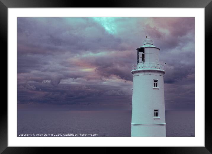 Trevose Head Lighthouse Dramatic Framed Mounted Print by Andy Durnin