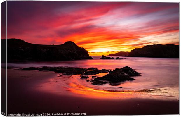 Sunset at Porth Dafarch Beach, Isle of Anglesey, Uk Canvas Print by Gail Johnson