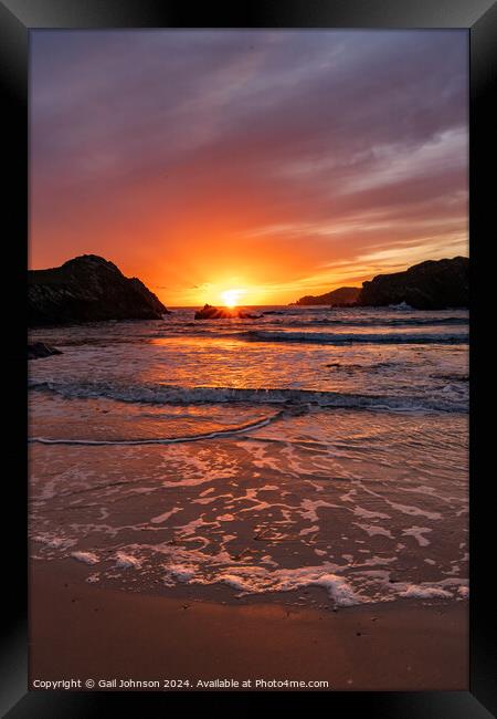 Sunset at Porth Dafarch Beach, Isle of Anglesey, Uk Framed Print by Gail Johnson