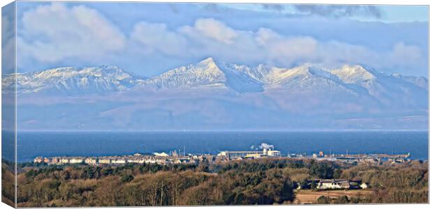 Troon and Arran, mountains snow capped Canvas Print by Allan Durward Photography