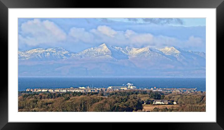 Troon and Arran, Arran`s mountains snow capped Framed Mounted Print by Allan Durward Photography