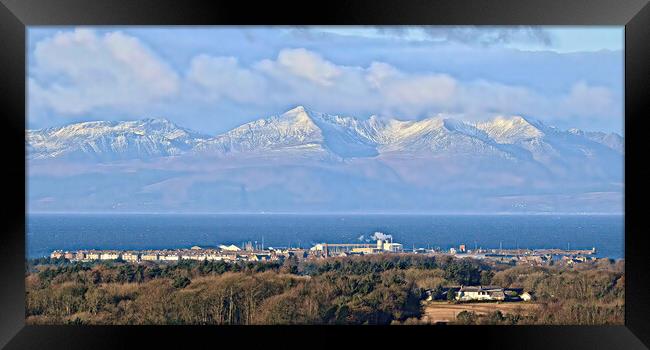 Troon and Arran, mountains snow capped Framed Print by Allan Durward Photography