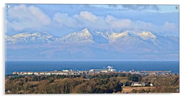 Troon and Arran, mountains snow capped Acrylic by Allan Durward Photography