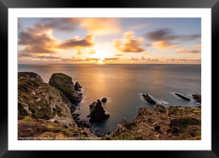 Sunset over the sea on the Island of Angelsey , North Wales  Framed Mounted Print by Gail Johnson