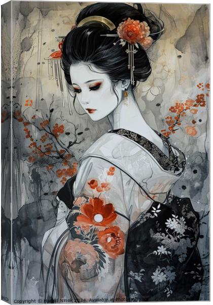 Geisha in White Canvas Print by Harold Ninek