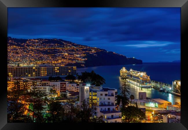 Funchal All Lit Up Framed Print by Roger Green