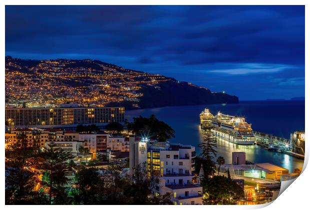Funchal All Lit Up Print by Roger Green