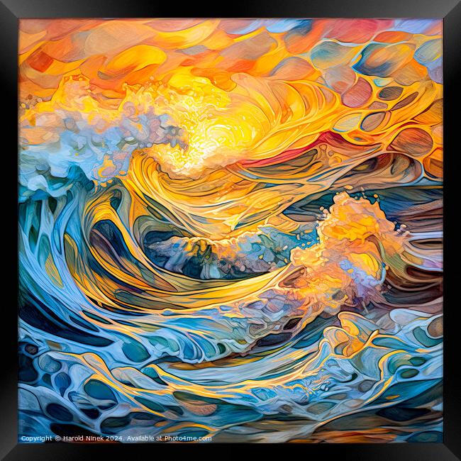 Turbulent Sea at Sunrise Framed Print by Harold Ninek