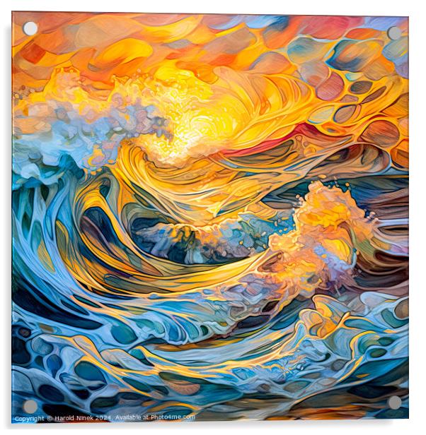 Turbulent Sea at Sunrise Acrylic by Harold Ninek