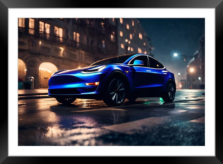 Tesla Model Y Framed Mounted Print by Picture Wizard
