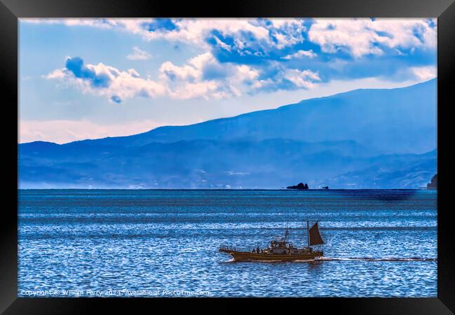 Fishing Boat Sagami Bay Izu Peninsula Japan Framed Print by William Perry