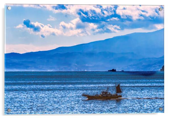 Fishing Boat Sagami Bay Izu Peninsula Japan Acrylic by William Perry