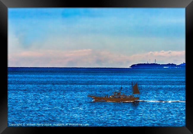 Colorful Fishing Boat Sagami Bay Pacific Ocean Izu Peninsula Kan Framed Print by William Perry