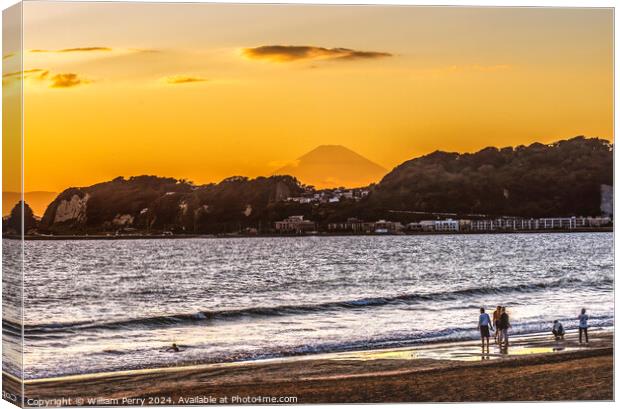 Colorful Sunset Kamakura Beach Mt Fuji Sagami Bay Kanagawa Japan Canvas Print by William Perry