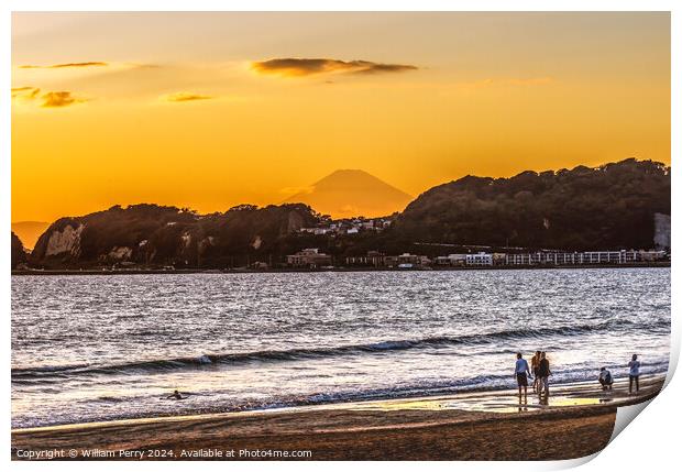 Colorful Sunset Kamakura Beach Mt Fuji Sagami Bay Kanagawa Japan Print by William Perry