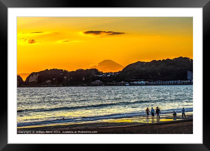 Colorful Sunset Kamakura Beach Mt Fuji Sagami Bay Kanagawa Japan Framed Mounted Print by William Perry