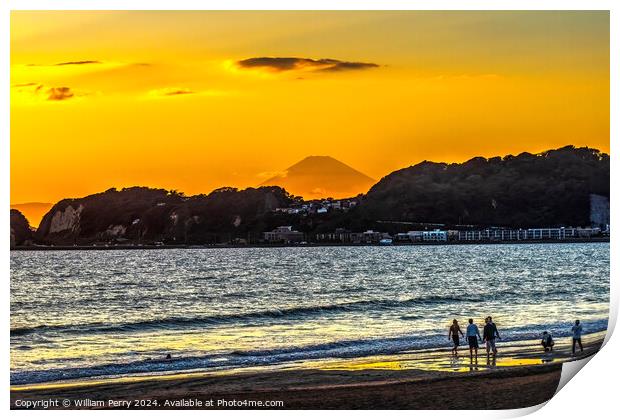 Colorful Sunset Kamakura Beach Mt Fuji Sagami Bay Kanagawa Japan Print by William Perry