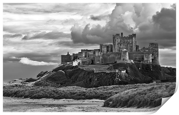 Cloudy Bamburgh Castle Print by Kevin Tate