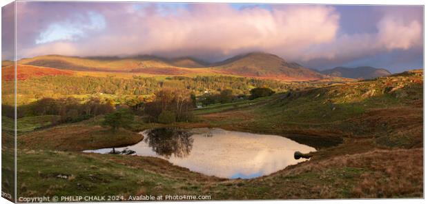 Kelly hall tarn and the 0ld man of Coniston 1019 Canvas Print by PHILIP CHALK