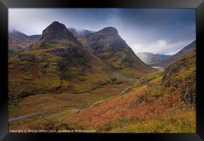 Glen Coe three sisters 1020 Framed Print by PHILIP CHALK