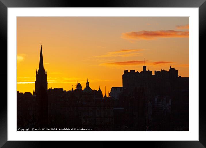 Sunset over Edinburgh Castle to end the winter's d Framed Mounted Print by Arch White