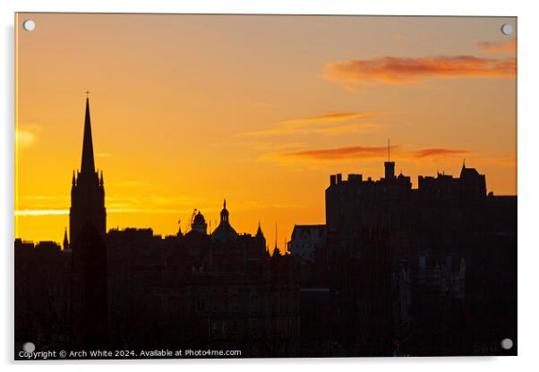 Sunset over Edinburgh Castle to end the winter's d Acrylic by Arch White