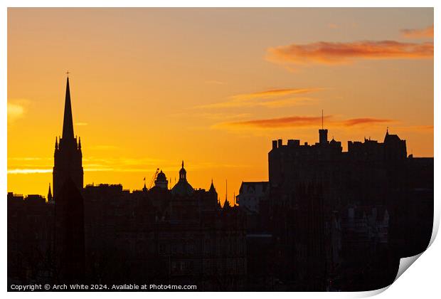 Sunset over Edinburgh Castle to end the winter's d Print by Arch White