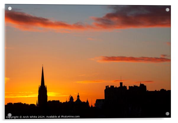 Sunset over Edinburgh Castle to end the winter's d Acrylic by Arch White
