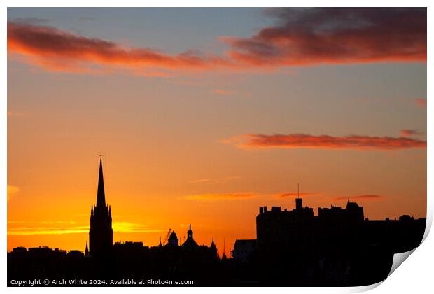 Sunset over Edinburgh Castle to end the winter's d Print by Arch White