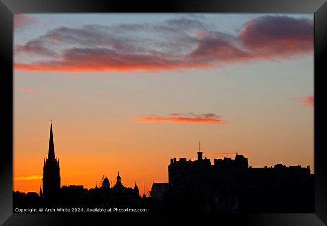 Sunset city, Edinburgh castle, Scotland, UK Framed Print by Arch White