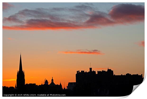 Sunset city, Edinburgh castle, Scotland, UK Print by Arch White