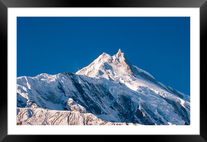 Landscape view of snow covered mountain Manaslu Framed Mounted Print by Ambir Tolang