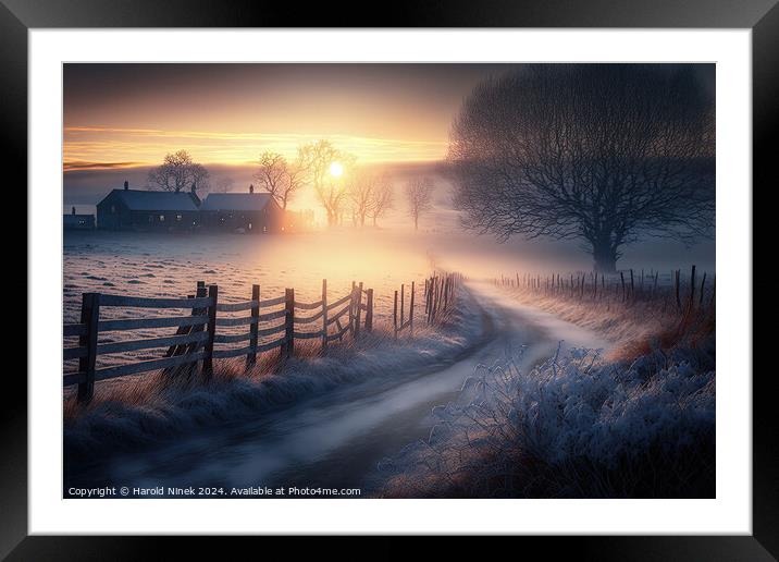 Misty Winter Sunrise I Framed Mounted Print by Harold Ninek