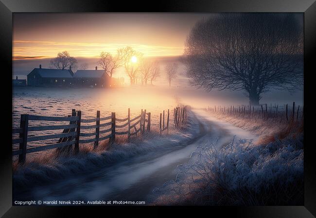 Misty Winter Sunrise I Framed Print by Harold Ninek